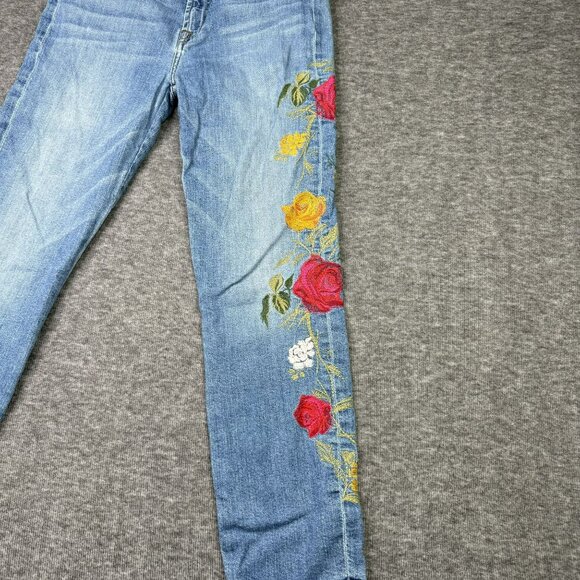 7 For all Mankind Womens Floral Embroidered Blue Denim Jeans Y2K casual - Picture 6 of 6